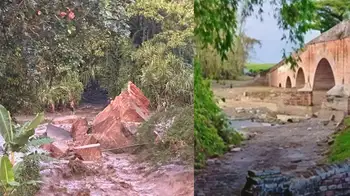 Así quedó el histórico puente de Los Esclavos en Miranda, Cauca. Impactante | Colapsó el histórico puente de 'Los Esclavos' en Miranda, Cauca tras fuertes lluvias