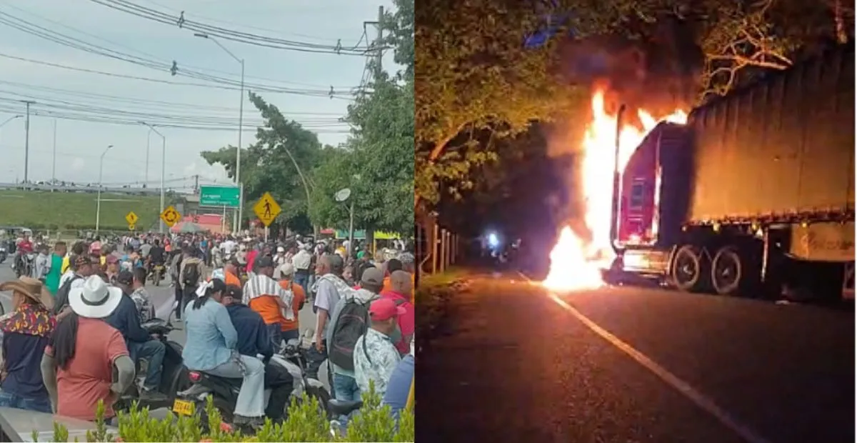 Camión se quema en paro minero del Bajo Cauca. Violencia en paro minero: camión arde en llamas y gremios exigen acción inmediata en Bajo Cauca