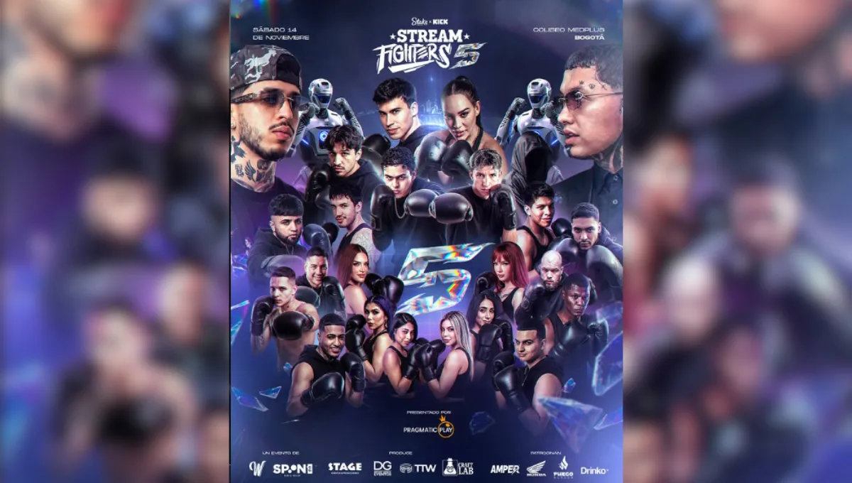 Cartel oficial de Stream Fighters 5 con los peleadores anunciados. Stream Fighters 5: estos son los peleadores confirmados y la pista que pone a Blessd en el ring