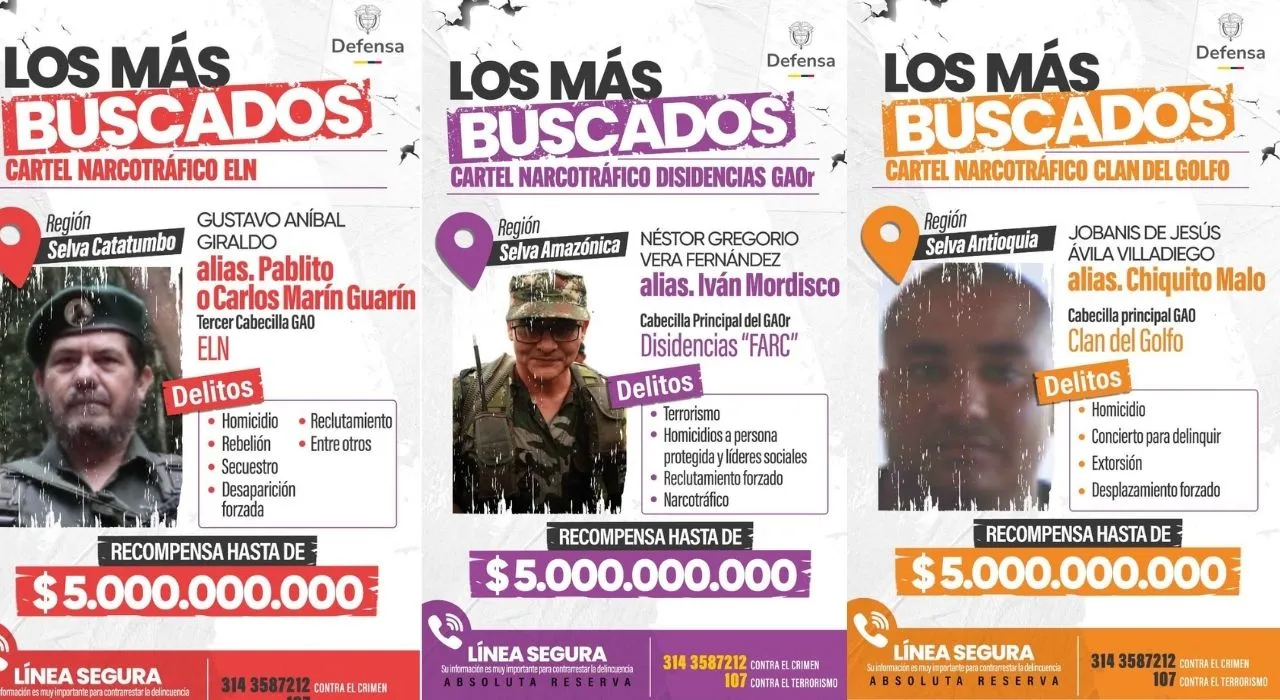 Carteles de los capos más buscados Los criminales de alto valor que están en la mira de EE. UU . y Colombia