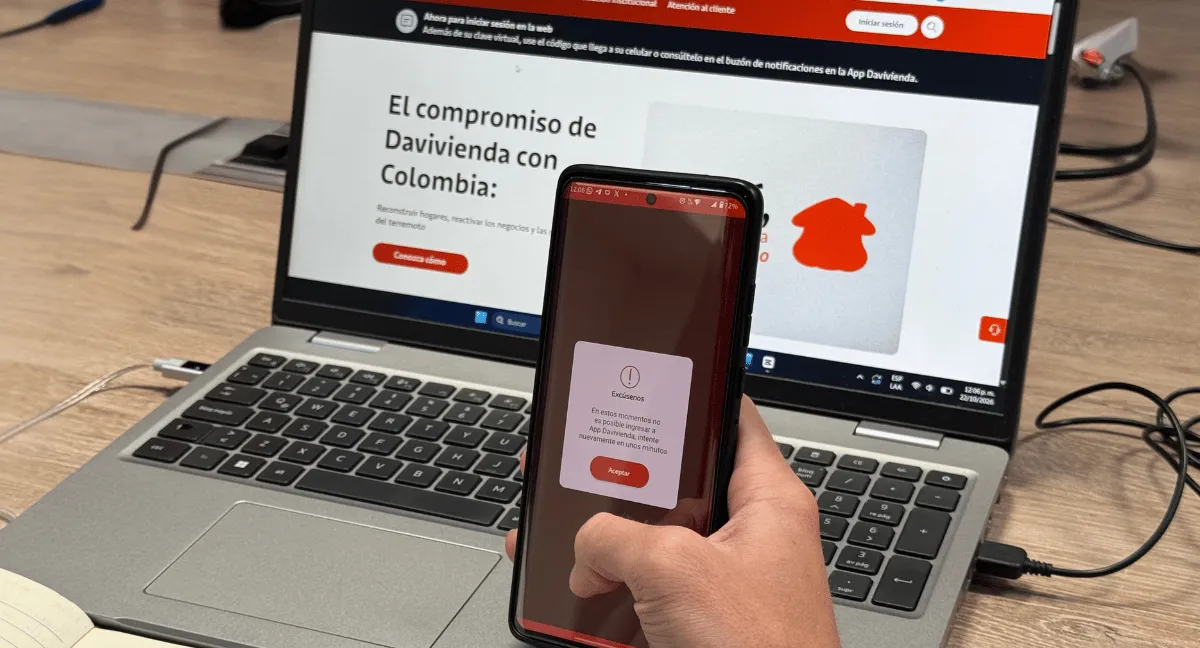 Davivienda reconoció fallas en su app y en su página web este jueves. Davivienda se cayó hoy: usuarios reportan fallas en la app y en la página web del banco este jueves