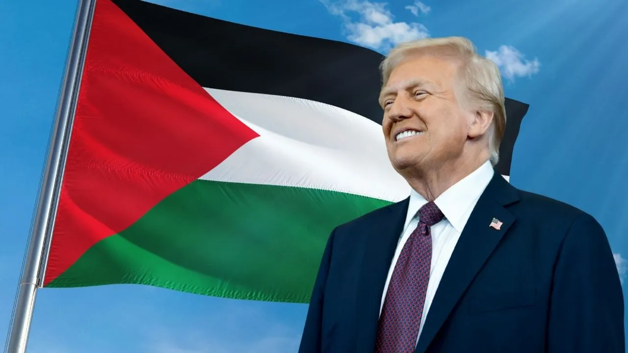Donald Trump y bandera de Palestina Donald Trump cree que los rehenes de Gaza serán liberados el lunes