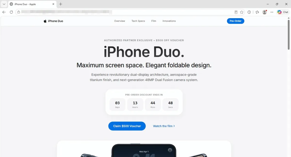 Falsa preventa del iPhone Duo ofrece cupón de 500 dólares e intenta atacar los iPhone. Alerta en Colombia por falsa preventa del iPhone Duo que ataca el celular con solo abrir la página