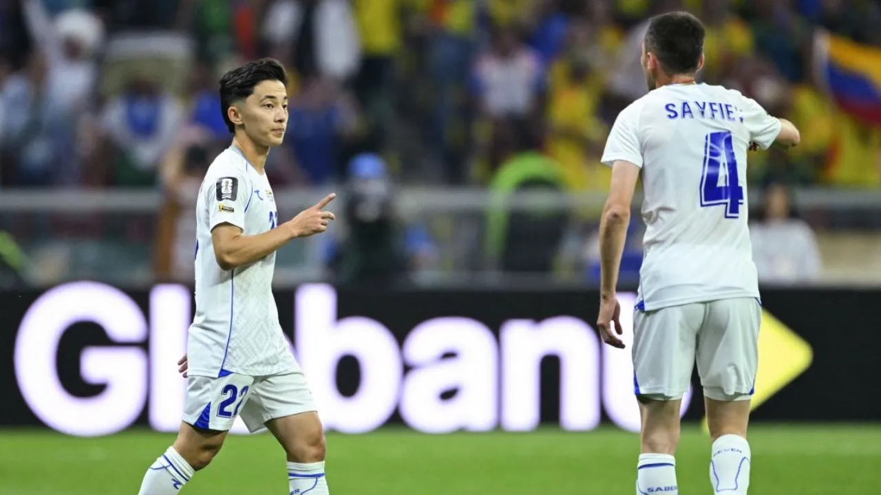 Gol Uzbequistán Cabezazo y adentro: Uzbekistán iguala el partido 1-1 contra Colombia