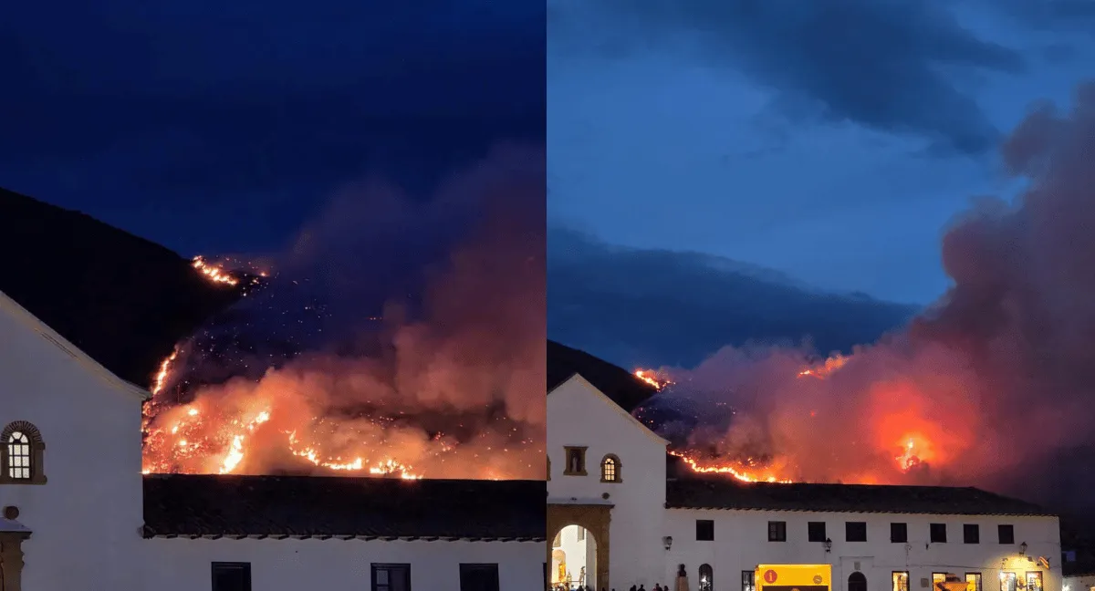 Incendio forestal en Villa de Leyva (Boyacá) avanzó por el Cerro de San Marcos. Esto se sabe del incendio forestal que se ve desde la plaza central de Villa de Leyva, en Boyacá