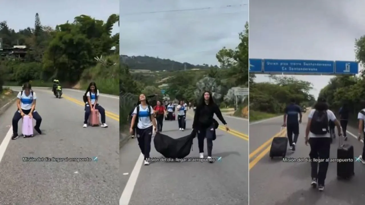 Jugadoras Real Santander A pie y rodando en maletas: jugadoras del Real Santander desafiaron los bloqueos en carretera
