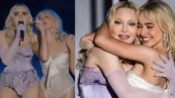 Madonna y Sabrina Carpenter durante su histórica presentación en Coachella. Madonna 'rompe' Coachella: aparece con Sabrina Carpenter y enciende el festival con clásicos del pop