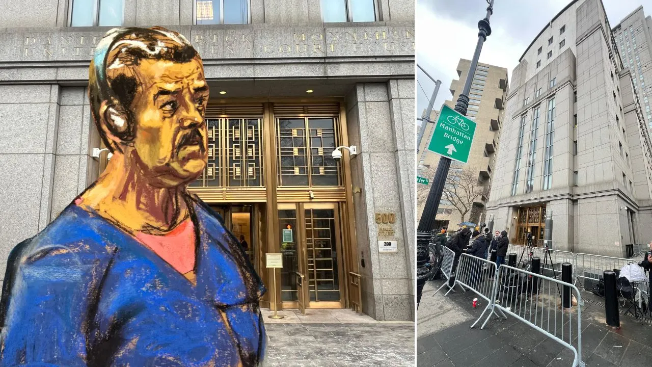 Maduro en sketch durante audiencia en Nueva York y la fachada de la Corte Federal Así fue la primera comparecencia judicial de Nicolás Maduro en Estados Unidos