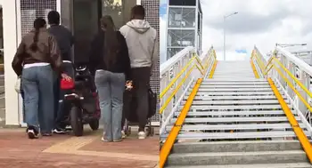 Moto puente peatonal Video | Bogotá sin ley: hombre subió moto a un ascensor para discapacitados y dejó a bebé esperando