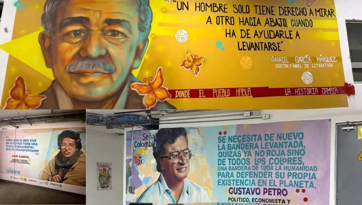 Murales de Petro, Gabo y Bolívar que fueron retirados de Inravisión. Las figuras que borraron de las paredes de Inravisión y provocaron una fuerte reacción de Petro