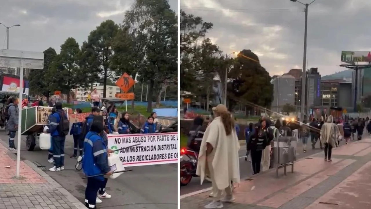 Protesta de recicladores bloquea la calle 100 y afecta la movilidad en Bogotá. Bloqueo de recicladores en calle 100 y autopista Norte afecta movilidad en Bogotá