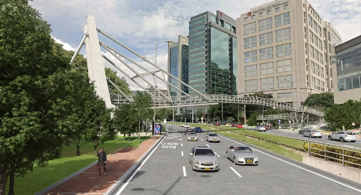 Puente calle 112 con novena Puente peatonal en Bogotá debía estar listo en 2021 y apenas va en 72 %: ¿qué pasó con la obra?