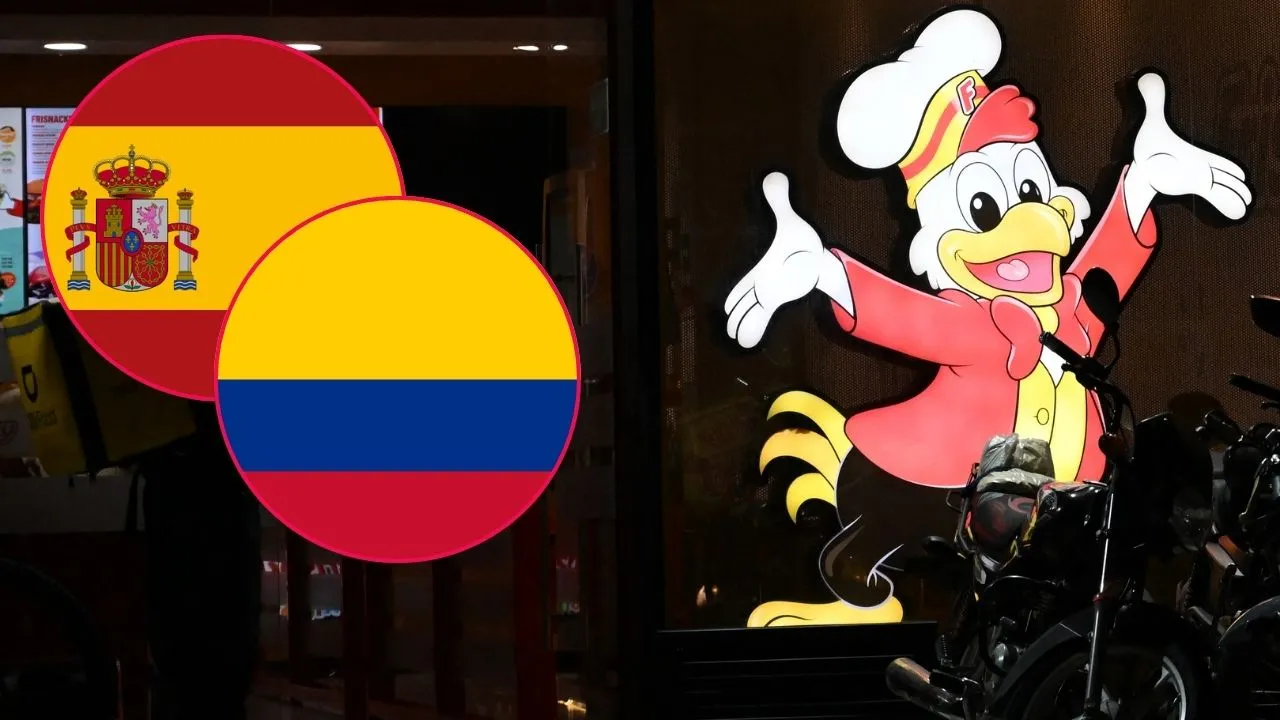 Restaurante Frisby en Bogotá el 14 de mayo de 2025 con banderas de España y Colombia. Frisby España presenta recurso de apelación en contra de la marca colombiana y abriría estos restaurantes