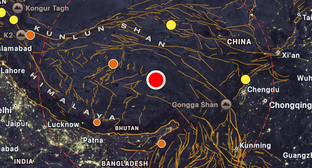 Terremoto de magnitud 7,0 en el Tíbet recibió alerta naranja de Estados Unidos. ¿Qué significa la alerta naranja de Estados Unidos tras el terremoto del Tíbet y los otros colores?