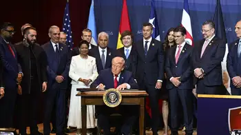 Trump durante la cumbre “Escudo de las Américas” con líderes aliados. Trump anunció en la 'Cumbre de las Américas' alianza de 17 países para 'destruir' a los cárteles